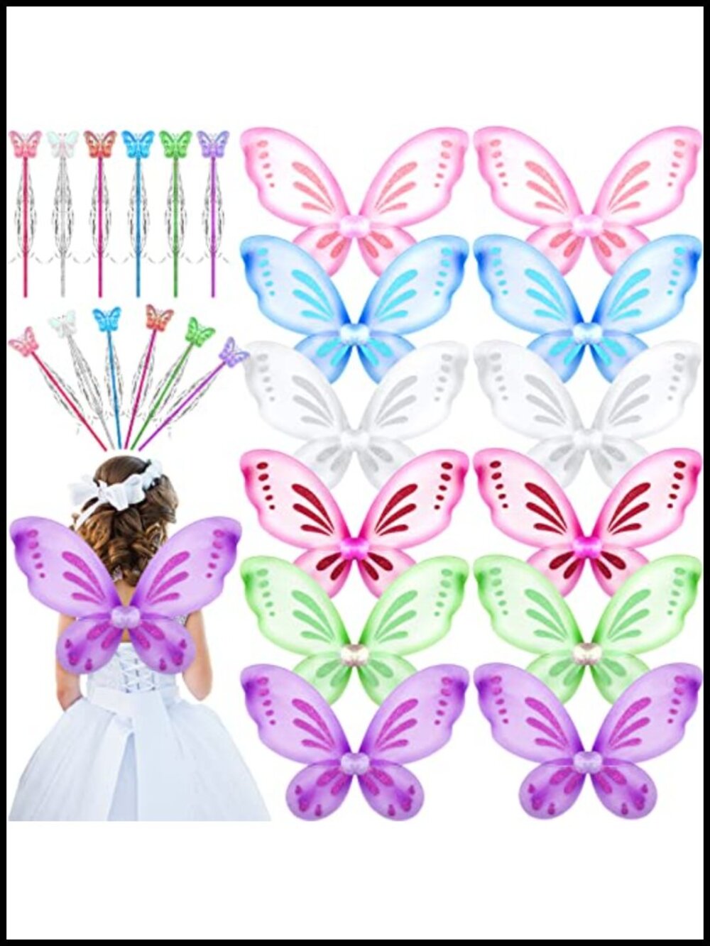 Fairy Wings and Wand Set for Girls Halloween Party Costume Accessories